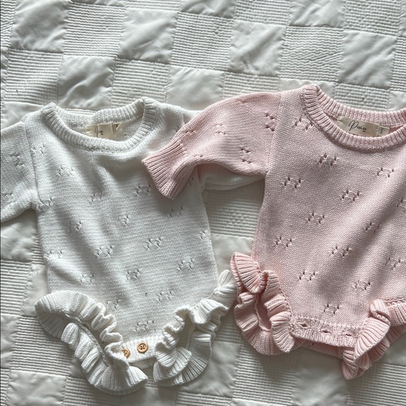 Pink and White Ruffled Knit Baby Rompers - Picture 1 of 1